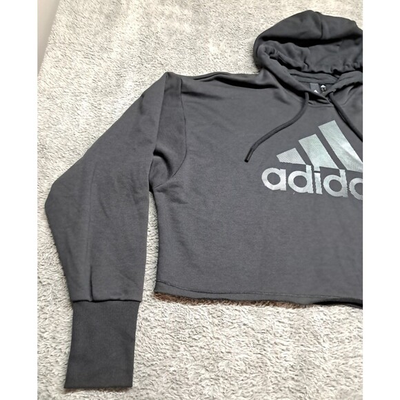 ADIDAS Sweatshirt Hoodie Womens Large Oversized Cropped logo Relaxed Pullover - Picture 4 of 12